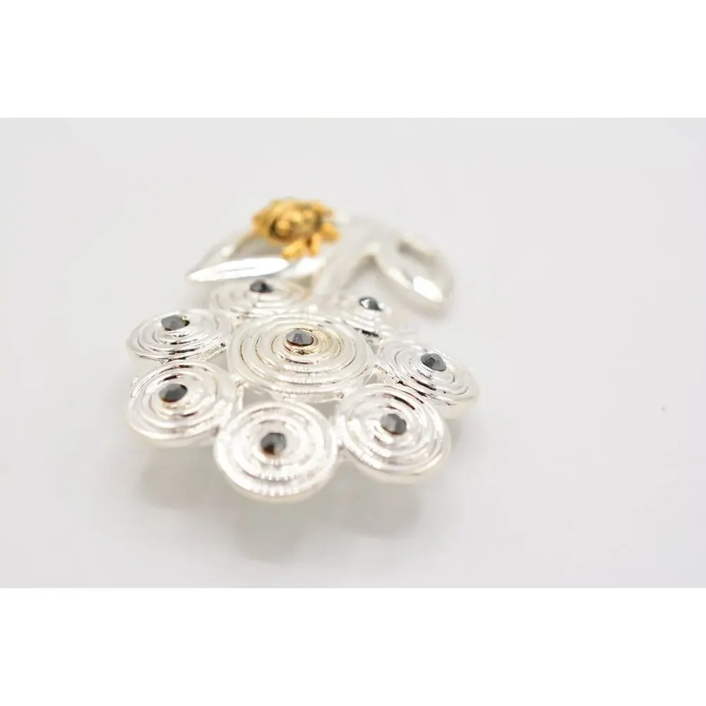 Danecraft Vintage Flower Pin Brooch Ladybug Rhinestone Signed NOS 1980s BinA10